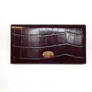 Etienne Aigner Vintage Merlot Wine Red Croc Embossed Leather Checkbook Cover